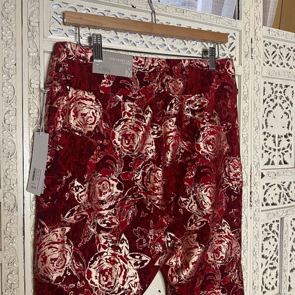 NWT Soft Surroundings Red & Gold Floral Perfect Ponte Straight Leg Serrano Pants - Picture 5 of 8
